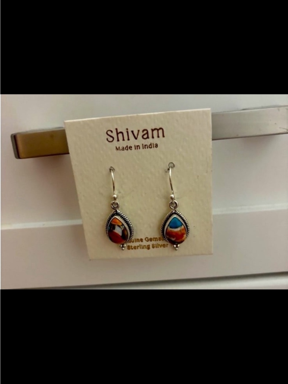 Genuine Oyster Copper Turquoise Sterling Silver Multicolor Earrings